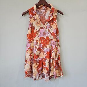 Show Me Your MuMu Women's Groovy Collared Mini Dress XS Multicolor Floral Rayon